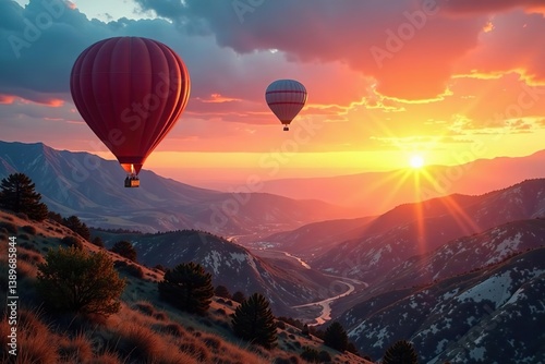 Wallpaper Mural Hot air balloon floating in the sky with vibrant sunrise colors creating a breathtaking and inspirational landscape,  view,  nature Torontodigital.ca