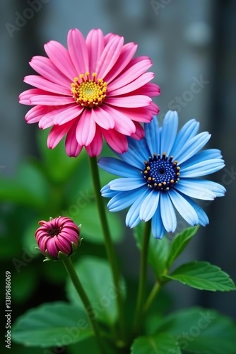Wallpaper Mural Hybrid Fleabane flowers in St Gallen, Switzerland, featuring Erigeron Rosa Juwel and Erigeron Grandiflorum in pink and blue colors respectively,  Rosa Juwel,  blue Torontodigital.ca
