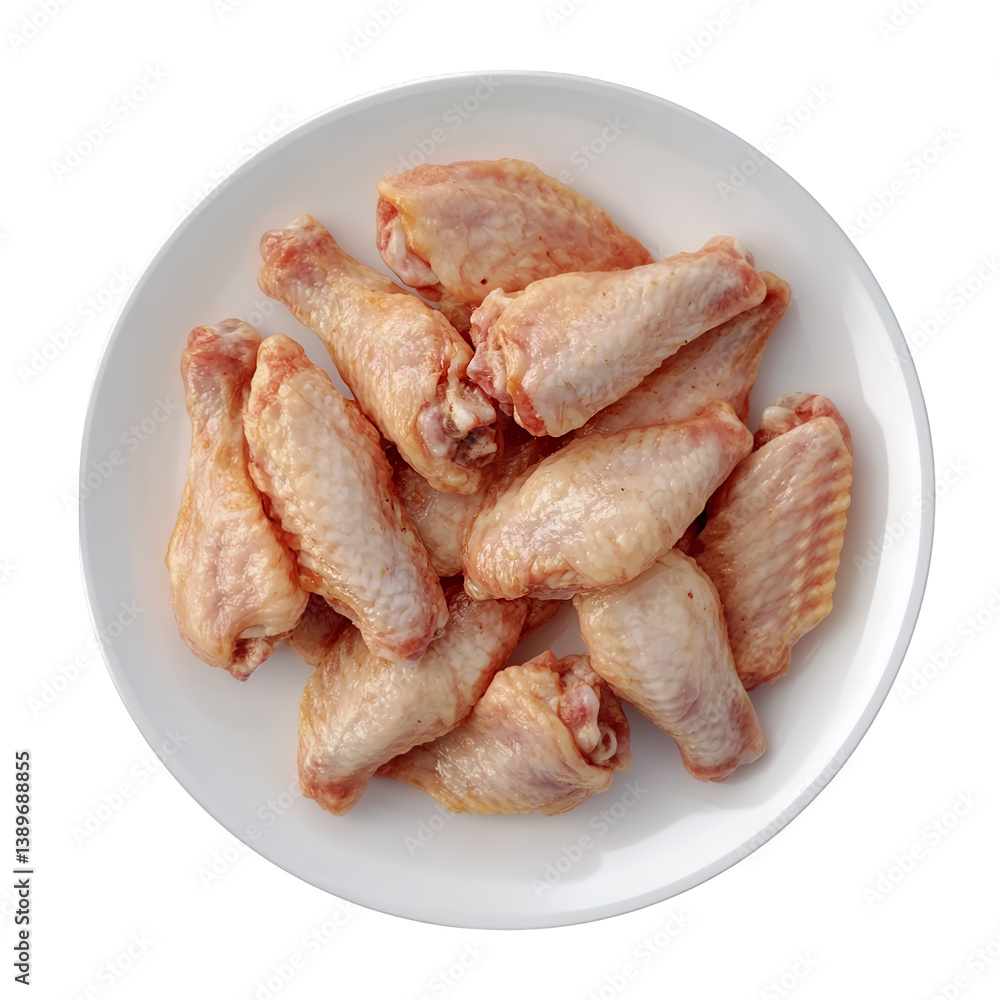 Raw chicken wings on plate on transparent background Raw chicken wings on plate on transparent background