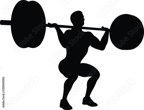 Silhouette of Person Lifting Barbell in Squat Position
