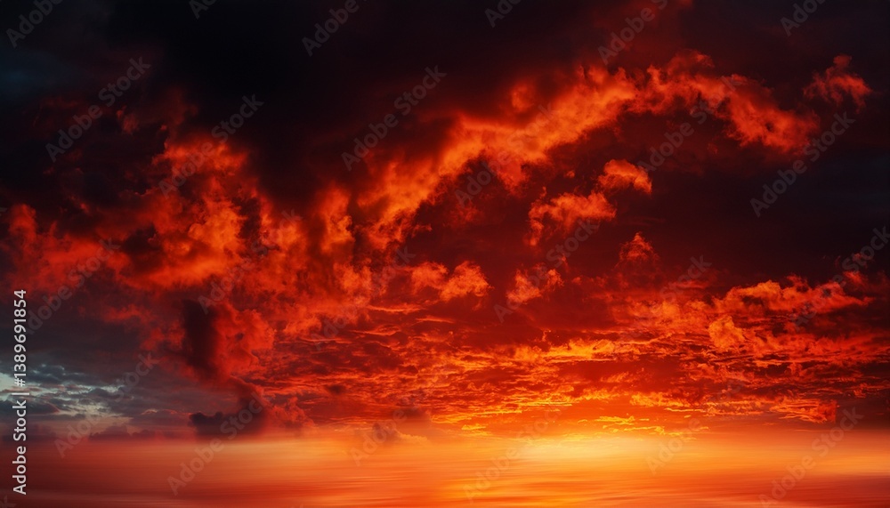 Fototapeta premium Fiery red dramatic sky. Fire, war, explosion, catastrophe, flame. Horror concept. Web banner