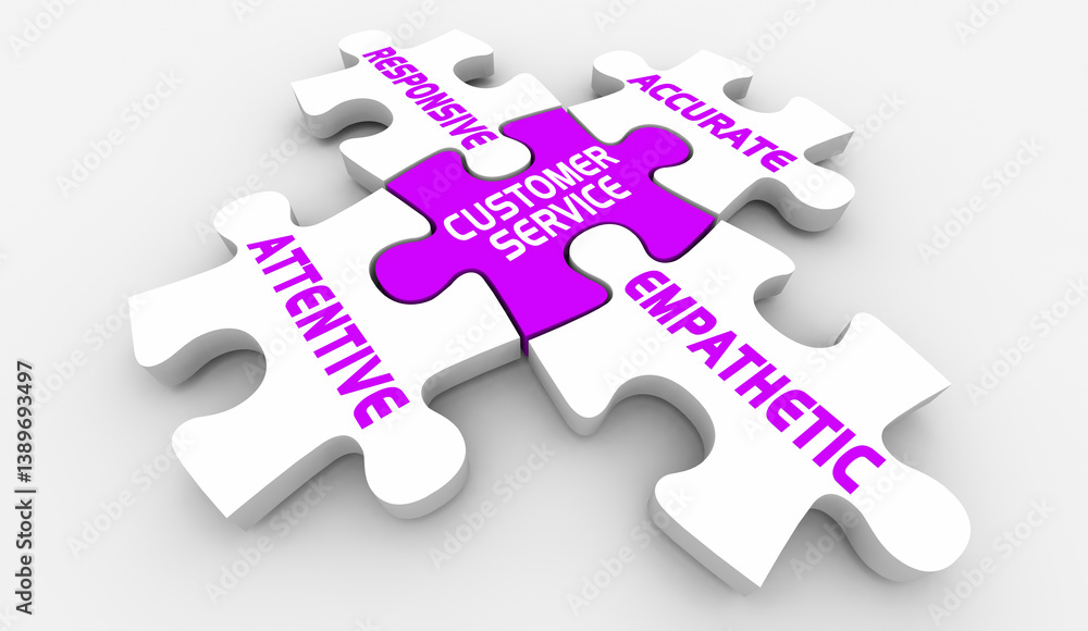Fototapeta premium Customer Service Fundamentals Puzzle Pieces Responsive Empathetic 3d Illustration