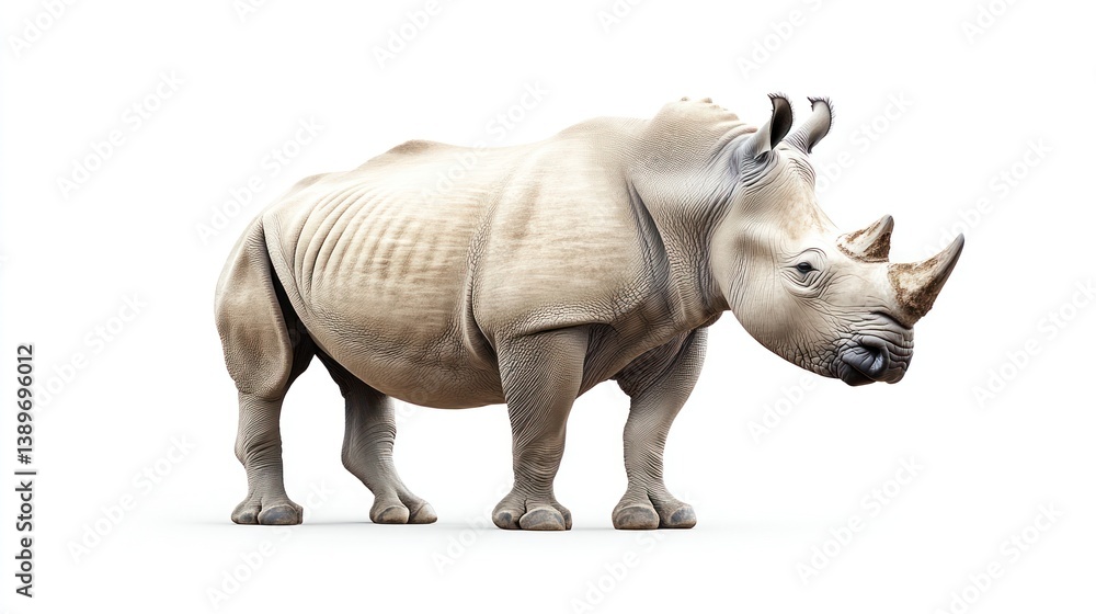 White Rhinoceros Profile Against White Background White Rhinoceros Profile Against White Background