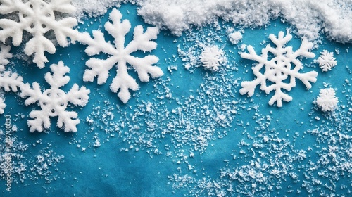 Winter solstice card crystal snowflake patterns on teal background frost effect borders framing blank message panel