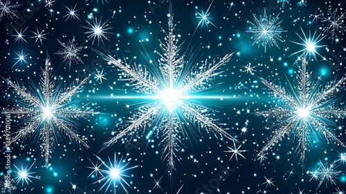 Winter solstice card crystal snowflake patterns on teal background frost effect borders framing blank message panel