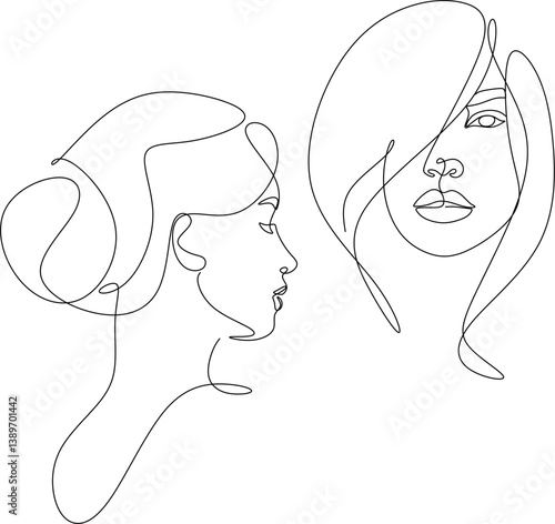 Set of abstract drawings of a woman's face. Line drawing. Cosmetics logo.