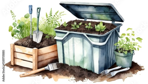Container Gardening with Soil and Tools for Growing Seedlings