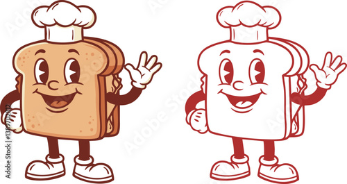 Retro logo set of cute character illustration of sandwich