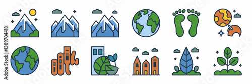 Simple and modern icon set about global warming and eco-friendly solutions