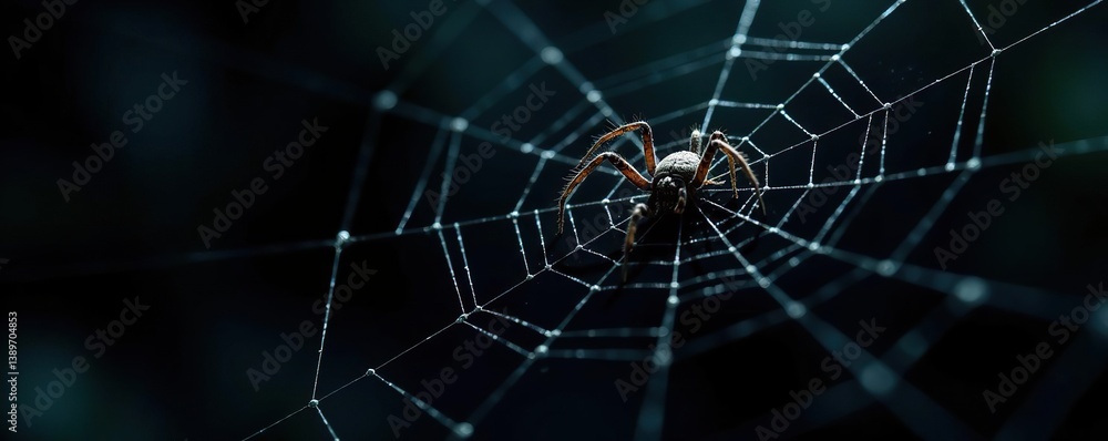 Creepy cobweb with spiders on a black background, creepy-crawly, spooky Creepy cobweb with spiders on a black background, creepy-crawly, spooky