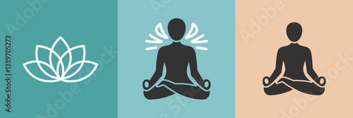 Mindfulness and meditation icon set with color-coded backgrounds – Great for wellness branding, mobile apps, or lifestyle design elements