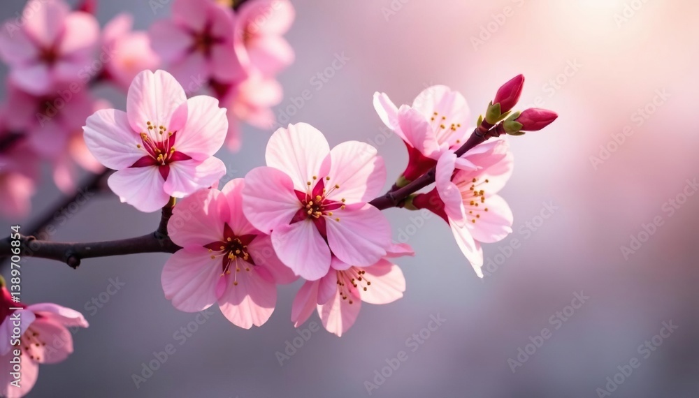 Obraz premium Delicate pink sakura blossoms, soft petals, gentle branch pattern, season, delicate, airy