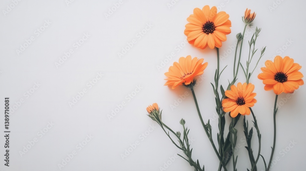 Fototapeta premium Orange gerber, white background. Generative AI