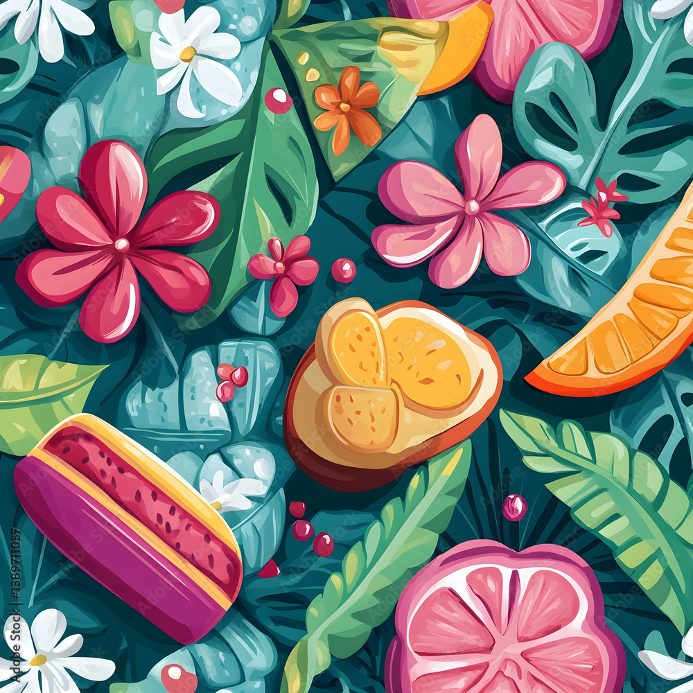 Tropical Pixel Art Seamless Pattern Background Tropical Pixel Art Seamless Pattern Background