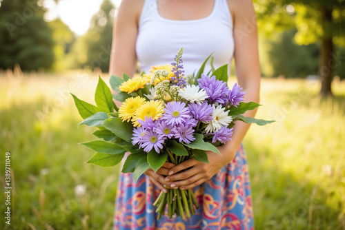 Wallpaper Mural woman holding a bunch of flowers in her hands Torontodigital.ca