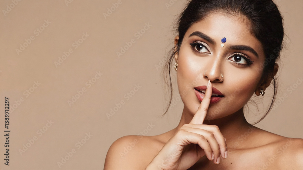 A woman gestures to keep silent, often used in editorial or educational contexts A woman gestures to keep silent, often used in editorial or educational contexts