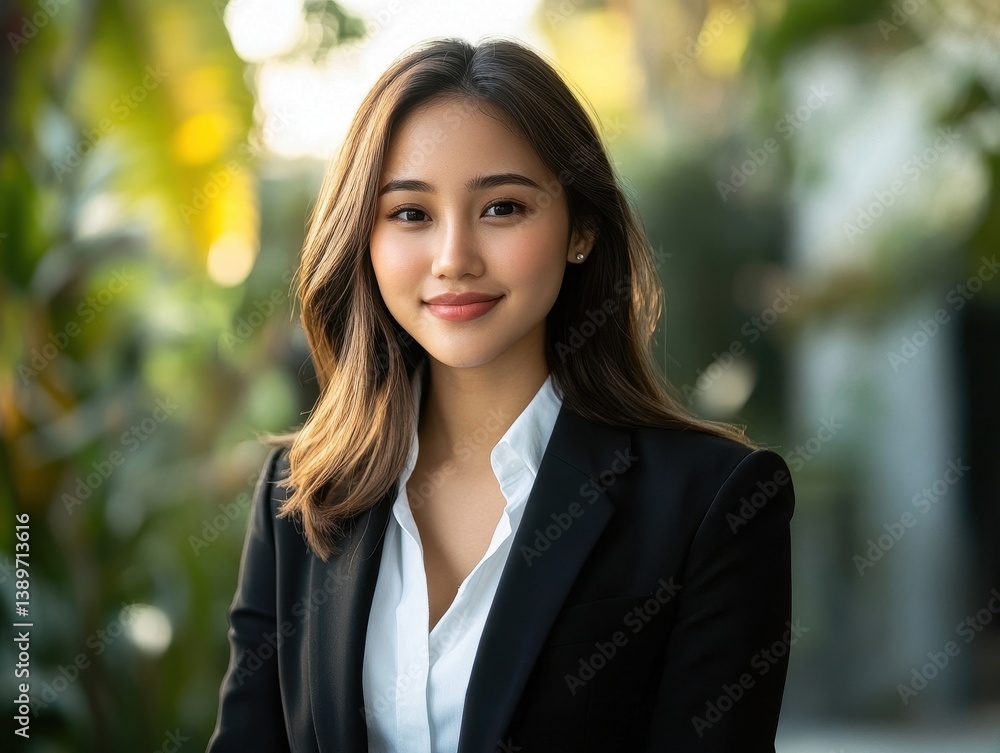 Professional Businesswoman in Tailored Black Blazer and Crisp White Button-Down for Corporate Leadership Portrait with Minimalist Office Background Professional Businesswoman in Tailored Black Blazer and Crisp White Button-Down for Corporate Leadership Portrait with Minimalist Office Background