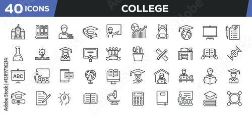 College icons set. Web line icons collection related education, school, academic, learning. Editable stroke. Perfect pixel vector illustration isolated on white background.