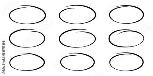 Set of hand drawn doodle ellipses, doodle circles, ovals