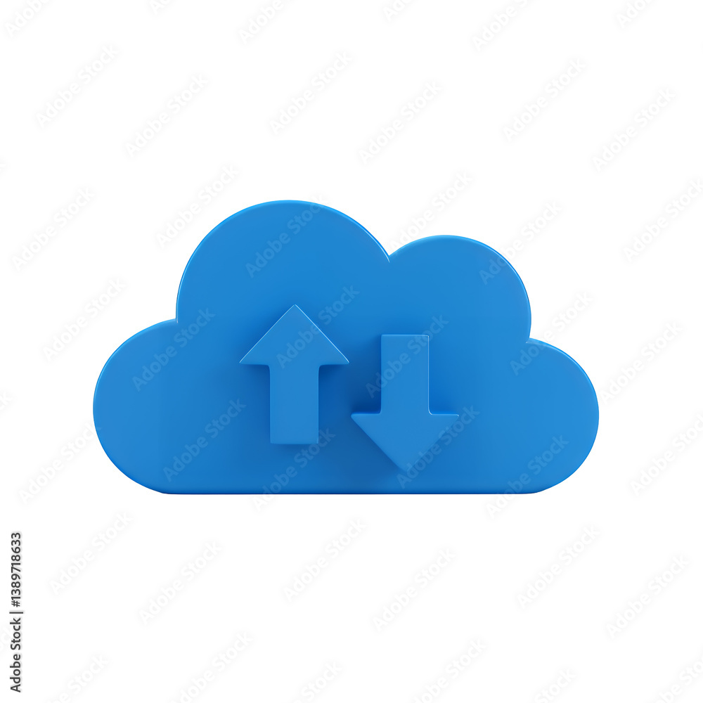 3D render of a blue cloud icon with upward and downward arrows on isolated white and transparent background, concept for data transfer, cloud storage, and online backup 3D render of a blue cloud icon with upward and downward arrows on isolated white and transparent background, concept for data transfer, cloud storage, and online backup