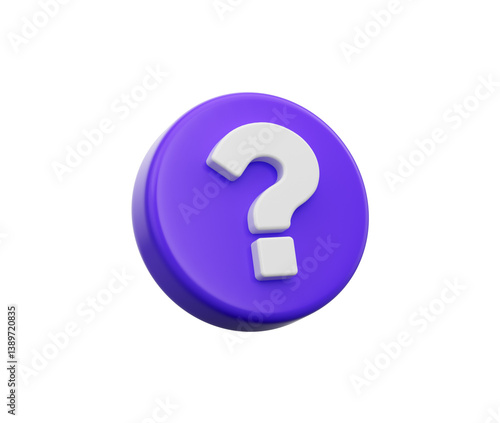 Purple circular button featuring a white question mark, symbolizing help and inquiry. 3d illustration