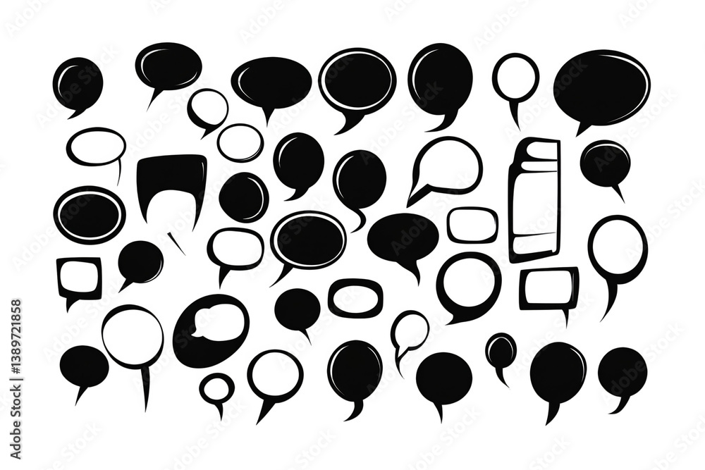 Fototapeta premium Black Speech Bubble Icons Set Isolated Transparent Background Illustration Design