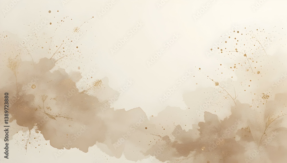 Obraz premium Watercolor Beige Clouds with Gold Accents Abstract Background Design