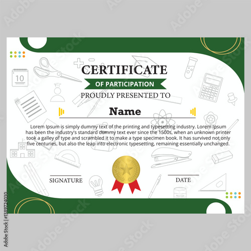 participation certificate template with cute and educational frames