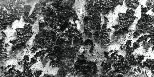 Evoking the timeless feeling of ancient stone or weathered rock through its deeply etched and irregularly textured surface, shown in monochrome.
