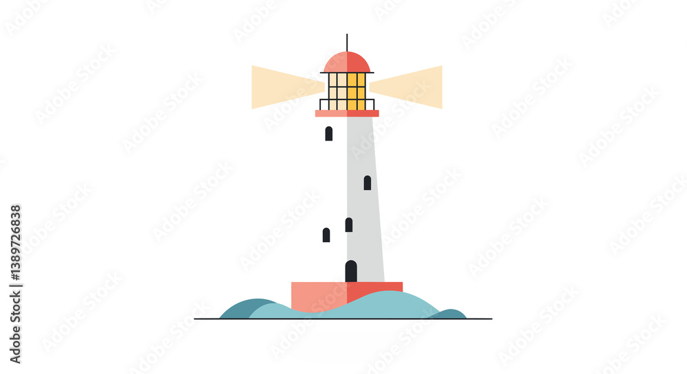 Lighthouse shining bright against a calm sea Lighthouse shining bright against a calm sea