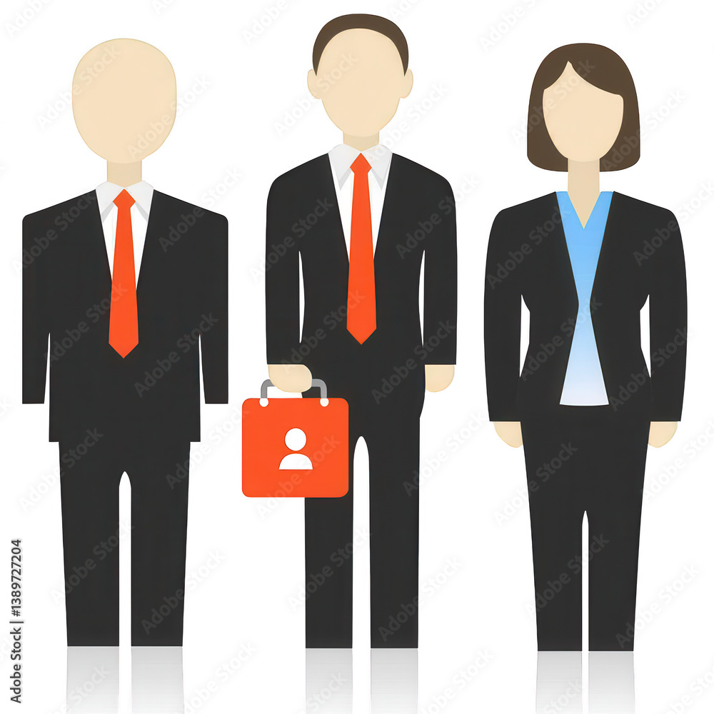 Three business professionals in suit and tie with red accents. They stand confidently against a white background, symbolizing teamwork and professional collaboration. Three business professionals in suit and tie with red accents. They stand confidently against a white background, symbolizing teamwork and professional collaboration.