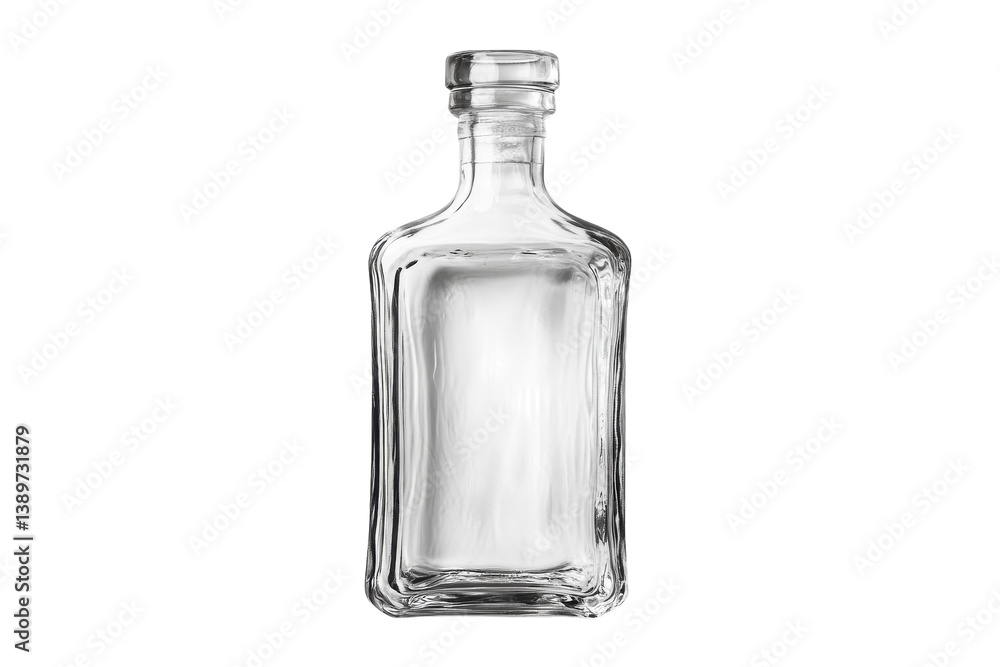 Empty glass bottle pristine and clear on white background studio shot minimalist design product Empty glass bottle pristine and clear on white background studio shot minimalist design product