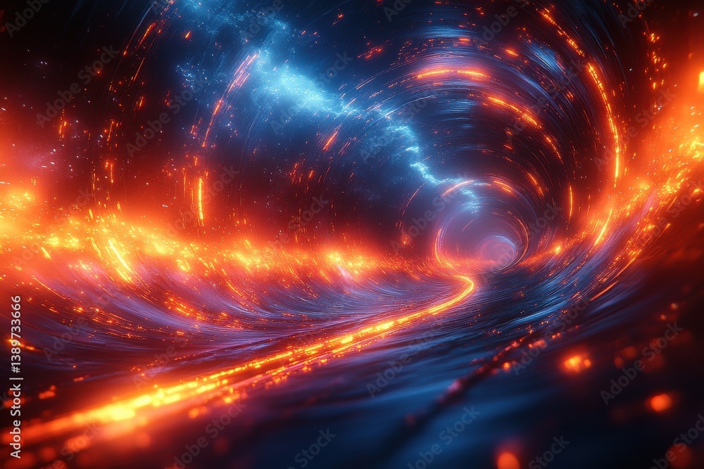 A tunnel with orange sparks and blue lights A tunnel with orange sparks and blue lights