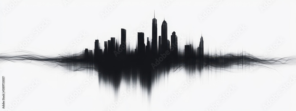 Abstract City Skyline Silhouette with Soundwave Design Elements Abstract City Skyline Silhouette with Soundwave Design Elements