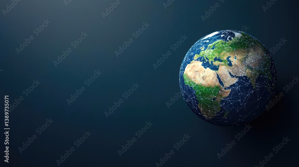 Earth with glowing network integrating wireless data grid concept. A detailed globe showcasing Earth's diverse landscapes and oceans. Earth with glowing network integrating wireless data grid concept. A detailed globe showcasing Earth's diverse landscapes and oceans.