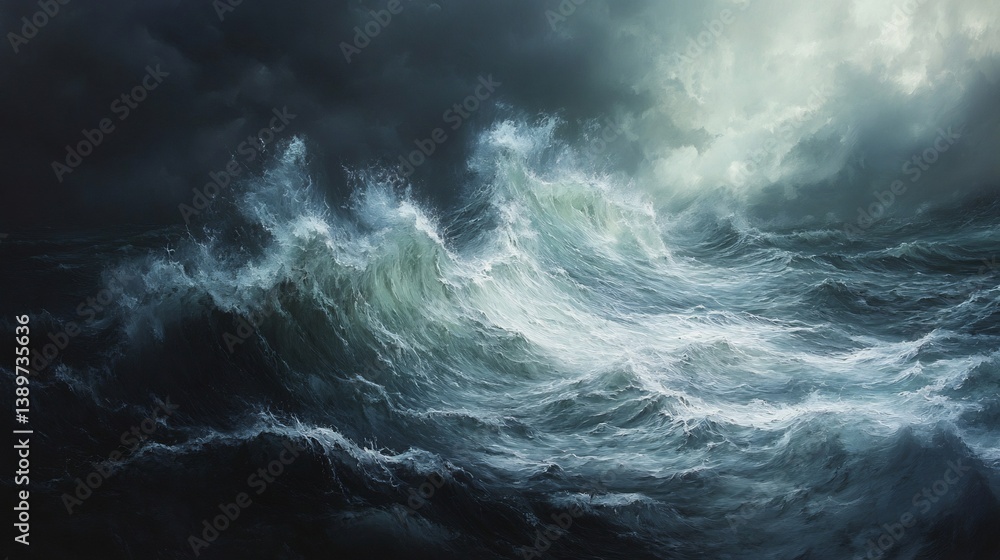 Fototapeta premium Oceanic Storm: Dramatic Waves in a Dark Romantic Seascape