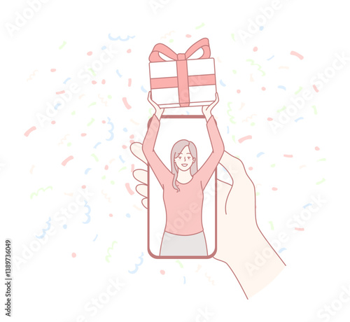 A creative and imaginative representation of giftgiving that features joyous elements along with digital interaction
