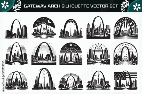 Black Color Gateway Arch Silhouette Vector Illustration for Digital and Print Design