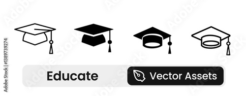 graduation cap icon set, university or college graduation hat icon, student graduation cap , student hat outline and filled vector sign. Academic cap linear and full pictogram. Education symbol