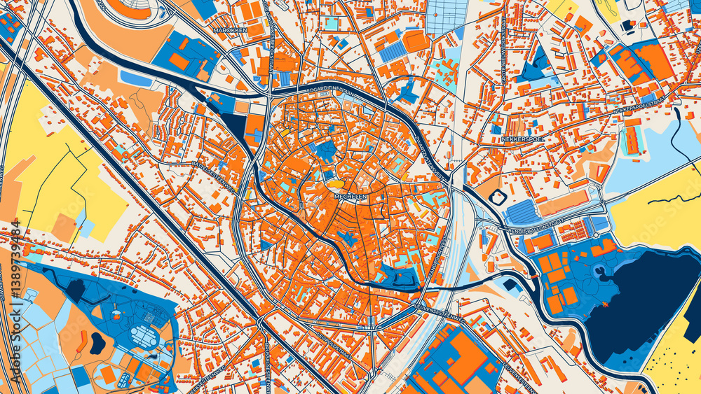 Colorful Mechelen Street Map with Labels and Buildings Colorful Mechelen Street Map with Labels and Buildings