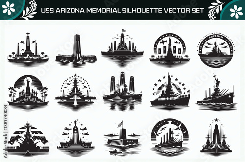 Black Color USS Arizona Memorial Silhouette Vector Illustration for Digital and Print Design