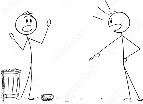 Junk or garbage on the ground , vector cartoon stick figure or character illustration.