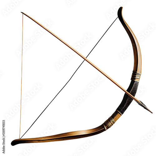 Isolated Golden Bow and Arrow Illustration on Transparent Background