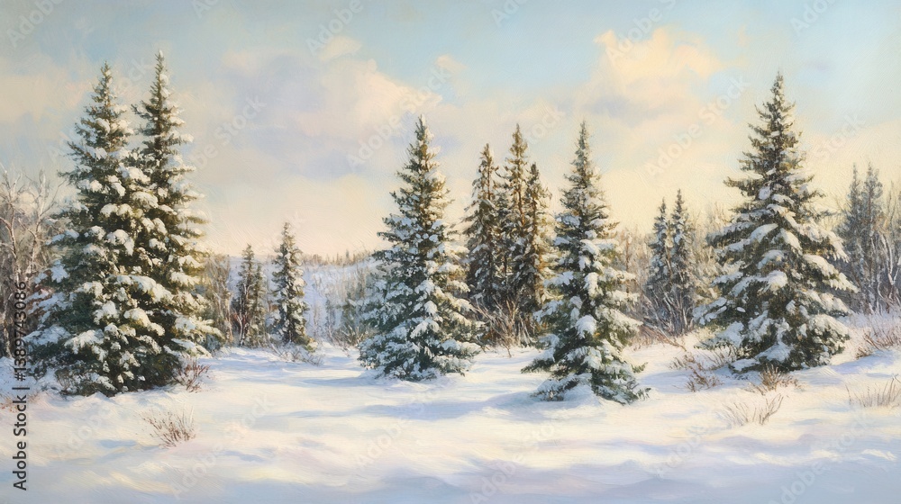 Naklejka premium Spruce trees, winter snow. Generative AI