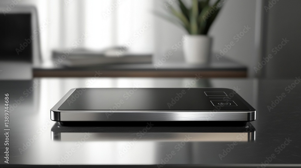 Modern sleek kitchen scale on countertop. Modern sleek kitchen scale on countertop.