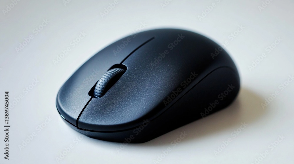 Black wireless computer mouse on white background. Black wireless computer mouse on white background.