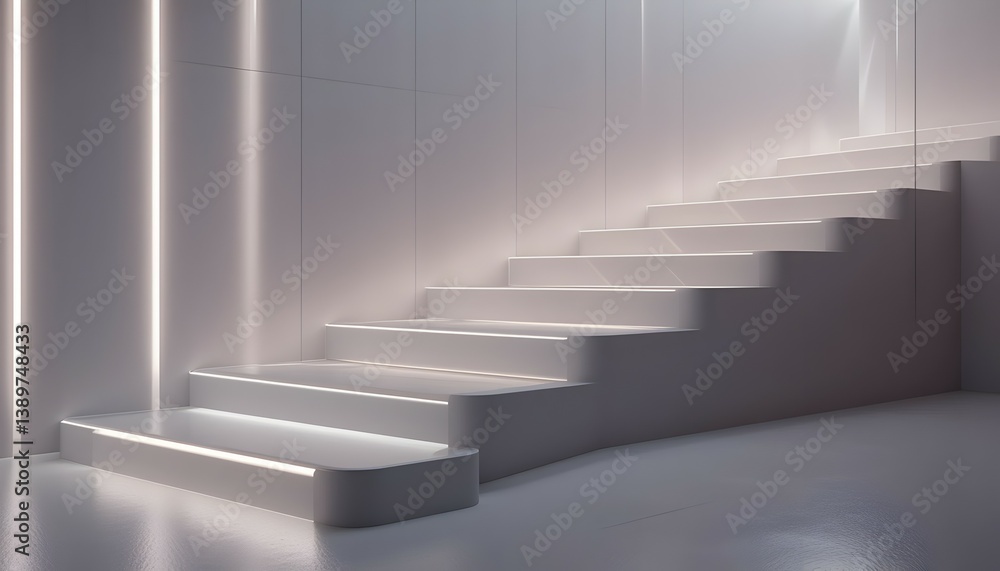 Fototapeta premium Ascending White Steps with Glowing Edges in a Minimalist Architecture