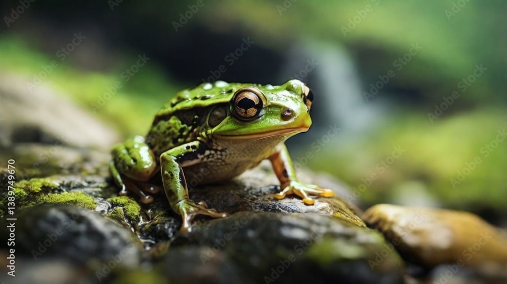 green frog sits on a stone green frog sits on a stone