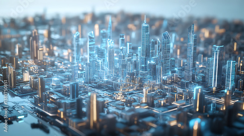 An AI powered immersive digital twin simulation of a future metropolis, planners interacting with predictive urban models, Smart city tech style