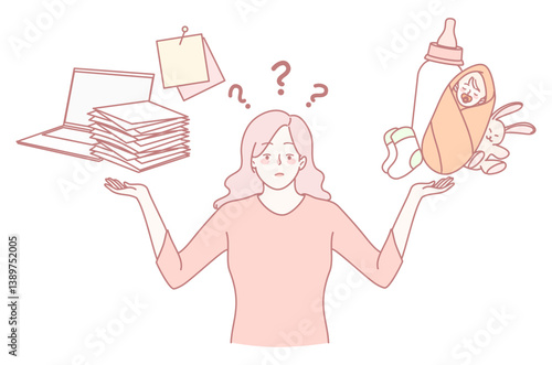 This image illustrates how to effectively balance the responsibilities of work and parenting tasks in daily life